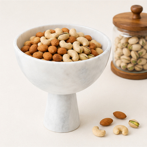 Bol sur piédestal en marbre blanc de luxe, minimaliste, en pierre naturelle, centre de table décoratif, bol moderne, plateau à fruits pour la maison - Product Image 4