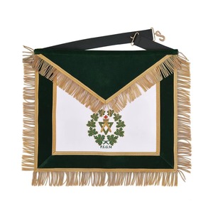 Tablier de Maître Maçonnique Ancien Souverain Grand Maître, en Velours Vert Forêt avec Franges Dorées, Style Personnalisé - Product Image 1
