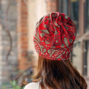Red Floral Printed <b>Beanie</b> Hat for Women Wholesale Custom Design Unisex Stripes Knit Cuffed <b>Beanies</b> Outdoor Sports Ear Protection - Product Image 3