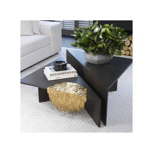 Table console décorative abstraite en or champagne avec franges, sculpture moderne en métal pour salon, entrée, hall d'hôtel. - Product Image 2