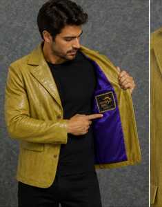 Veste en cuir Champ King Gold à motif gaufré, col rabattu, simple boutonnage, manches classiques - Product Image 6