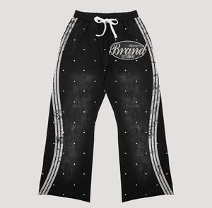 High Quality Winter Adult Tracksuits <b>Men</b> and Women 2 Piece 100% Cotton Streetwear Rhinestones Sun Faded Screen Print <b>Sweat</b> <b>Suit</b> - Product Image 4