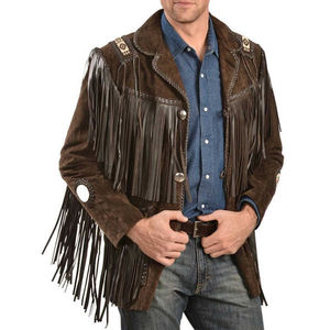 Premium 2026 Quality Men Sheep Skin Suede Cowboy Style <b>Winter</b> <b>Jacket</b> Reversible Eco-Friendly Breathable Tassel - Product Image 1