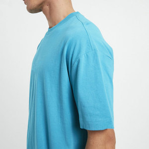 T-shirt cyan premium 100 % coton tricoté épais, style streetwear, directement de l'usine de Sialkot, fabricant mondial de vêtements personnalisés - Product Image 6
