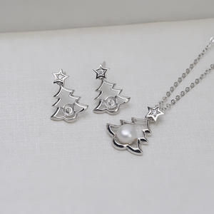 Pendientes de Plata S925 con Forma de Pentagrama y Árbol de Navidad para Mujer, Accesorio de Moda 2022, Bandeja de Plata para DIY con Perla, Bandeja Vacía 1271 - Product Image 1