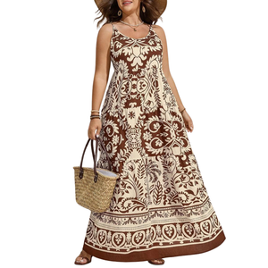 Vestido largo informal con estampado floral para mujer, con aberturas, para verano - Product Image 5