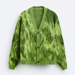Cárdigan de punto para hombre, mezcla de algodón, personalizado al por mayor, con botones, cuello en V, estilo oversize, jacquard, de alta calidad, cálido para invierno - Product Image 4