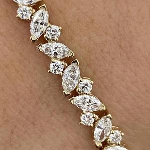 Marquise & Round Cut Diamond Tennis Bracelet <b>Solid</b> <b>Gold</b> Leaf Link Bracelet Elegant Bridal Jewelry Luxury Fine Wedding Bracelet - Product Image 4