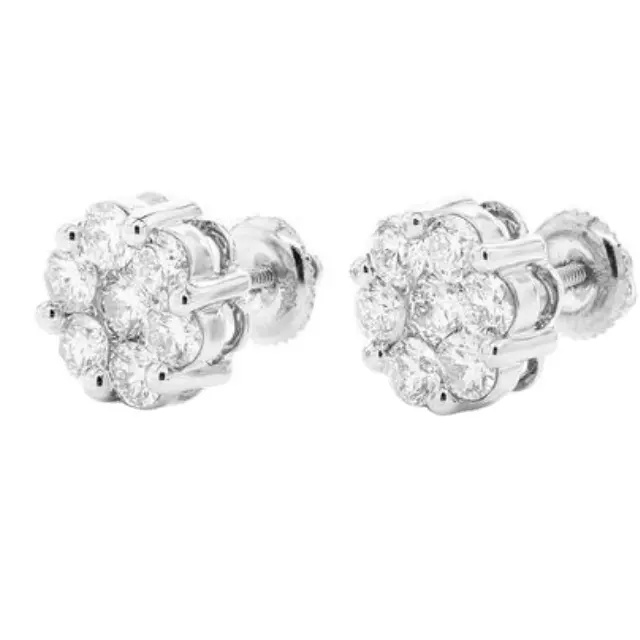 14K Gold Round Cluster Flower Diamond Stud 0.25ctw 5.1mm Earrings