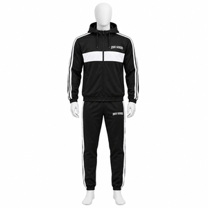 Conjunto de chándal cortavientos con capucha para hombre, color negro, personalizado, chaqueta con cremallera de manga larga, ligero, diseño de logotipo personalizado - Product Image 1