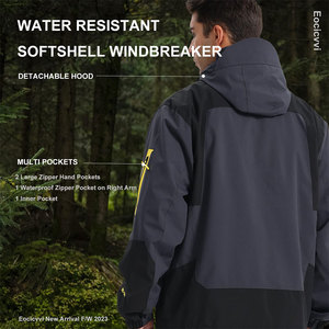Veste de sport imperméable à capuche noire pour homme avec logo jaune, coupe classique, en polyester, pour l'automne - Product Image 5