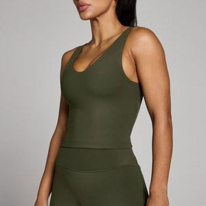 Débardeur sans couture pour femme, extensible dans quatre directions, col en V profond, coupe courte et ajustée, couleur unie, pour le yoga et les activités sportives estivales - Product Image 1