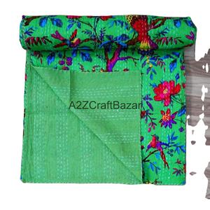 Edredón Kantha de Algodón Orgánico Hecho a Mano en India, Vintage, Ecológico, Reversible, Bordado, Tamaño Doble, para Hogar y Hotel - Product Image 1