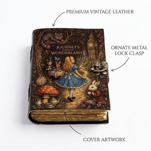 Diario de cuero Alicia en el País de las Maravillas, cuaderno de aventuras de fantasía hecho a mano, diario de cuentos de hadas personalizado, 200 páginas - Product Image 2