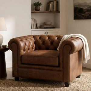 Canapé Chesterfield en cuir véritable marron de qualité supérieure avec garniture cloutée, élégant canapé d'appoint en cuir et mobilier de salon - Product Image 1