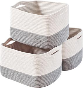 Storage <b>Baskets</b> for Organizing <b>Shelves</b>, Woven Cotton Rope Bins for Baby Nursery Organization, Book Toy Towel Organizer - Product Image 1