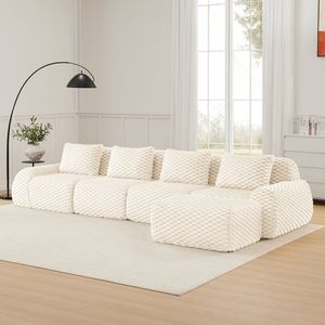 Divano componibile moderno a L in tessuto flanella, 4 posti, senza struttura, seduta profonda, per soggiorno - Product Image 1