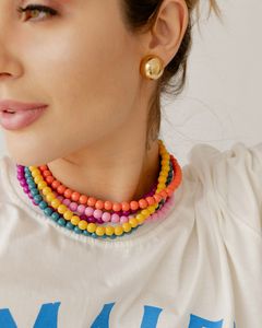 Colorful <b>Resin</b> <b>Craft</b> Beaded Necklace Round Shape Fashion Statement Jewelry Accessory - Product Image 5