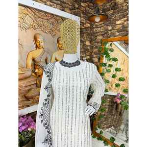 ผ้าจอร์เจียเจ็ตปักลวดลายตามสมัยนิยมพื้นล่างสุดด้วยสีขาว - Product Image 6