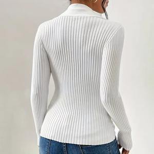 Cárdigan de Mujer con Cuello en V, Estilo Europeo, Color Sólido, Corte Entallado, Manga Larga, Detalle de Abertura en el Dobladillo, Fibra de Viscosa, Secado Rápido, para Todas las Temporadas - Product Image 2