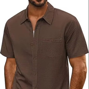 Chemises boutonnées pour hommes de qualité supérieure, manches courtes avec poche, pour les vacances d'été à la plage - Product Image 1