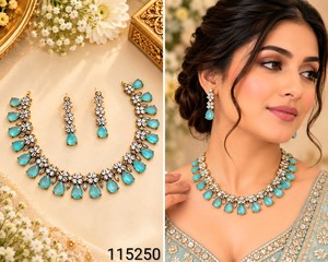 Parure de collier et boucles d'oreilles en diamant américain étincelant, motif floral, bijoux de mode pour mariage, fabricant et fournisseur en gros - Product Image 1