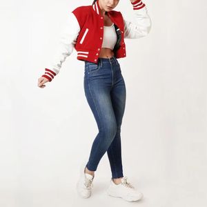 Chaqueta de Béisbol Casual de Manga Larga para Mujer, Chaqueta Varsity Corta y Transpirable con Bloques de Color y Botones Vintage - Product Image 4