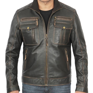 Chaqueta Varsity de Cuero Genuino para Hombre, Diseño 2026, Manga Larga, Estilo Vintage, Cierre de Cremallera, Color Liso, Otoño-Invierno, ODM - Product Image 3