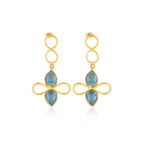 Boucles d'oreilles pendantes en laiton plaqué or avec topaze bleue hydrogénée, bijoux faits à la main, tendance - Product Image 1