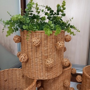 Maceta de Ratán con Asas Circulares, Estilo Bohemio, Contenedor para Plantas de Interior, Diseño Rústico, Hecha a Mano para Decoración del Hogar, de la India - Product Image 5