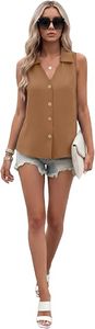 Blusa sin mangas con cuello en V y botones para mujer, estilo empresarial - Product Image 2