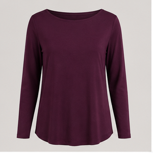 เสื้อยืดผู้หญิงสีเบอร์กันดี คอกว้าง แขนยาว ทรงหลวม รุ่น WTS-0100 - Product Image 1