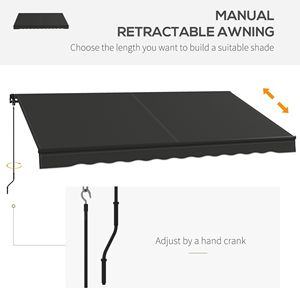 Tenda Parasole Retrattile 3,6x3m (12x10ft) 280gsm Resistente ai Raggi UV Grigio Scuro con Bracci Pieghevoli per Terrazzo Balcone Giardino, Proiezione Massima 5m - Product Image 4