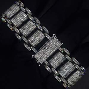 Wide Iced Out Baguette and Round Cut Moissanite Diamond Cuban Link Bracelet in White Gold Finish <b>Men's</b> Bracelets & <b>Bangles</b> - Product Image 2