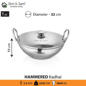 Heavy Weight Hammered Stainless Steel 16 CM Kadhai with SS Lid <b>Cookware</b> - Product Image 4