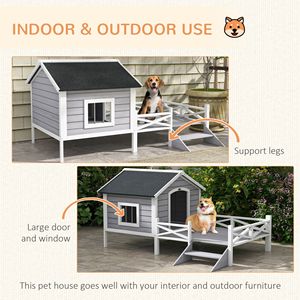 Cuccia per Cani in Legno Massello Grigio, Classica Casetta per Gatti con Villa Interna per Razze Piccole e Medie - Product Image 6
