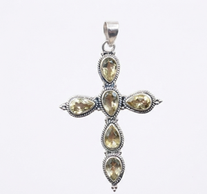 925 Sterling Silver Natural Citrine Cross Pendant Handmade Vintage Religious Jewelry Rose Gold Yellow Gold Plated Unisex Gift - Product Image 5