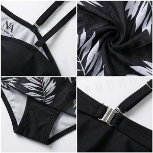Women's Black Chiffon Swimdress With White Leaf Print Bandeau Top And <b>Skirt</b> Regular Fit Stretch Fabric - Product Image 4