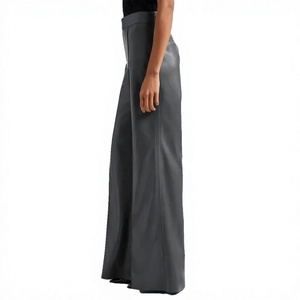 ELYSIAN INDUSTRIES <b>Men</b> High Waist Wide Leg <b>Leather</b> Coated Casual Zipper Fly Midweight Knitted Polyester <b>Pants</b> Winter Style - Product Image 6