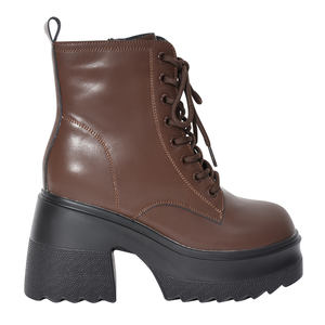 Bottines à plateforme en cuir véritable pour femmes Ann'S, fermeture éclair, talon épais, semelle épaisse, doublure rembourrée, style streetwear - Product Image 4