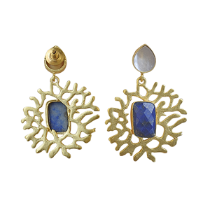 Pendientes colgantes hechos a mano de lapislázuli con madreperla, chapados en oro - Product Image 2