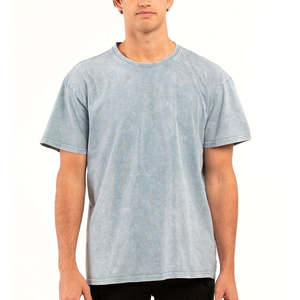 Mens Acid Wash <b>Light</b> Blue Crew <b>Neck</b> T-Shirt Short Sleeve Vintage Wash Basic Top Custom Logo OEM ODM Wholesale Apparel - Product Image 1