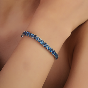 Hot Selling Product September Birthstone Real Blue Sapphire Stackable Tennis Bracelet <b>Solid</b> K14 White <b>Gold</b> Latest Design Jewelry - Product Image 2