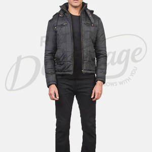 Chaqueta Acolchada Negra de Invierno para Hombre con Capucha Desmontable, Corte Ajustado Informal, Cálida, Acolchada, Resistente al Viento, Abrigo Térmico para Exteriores - Product Image 3