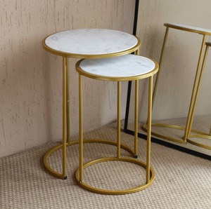 Elegant Marble Top Nesting Table Set with Gold Metal <b>Frame</b> Indoor Modern Home Furniture At <b>Cheap</b> Price - Product Image 1
