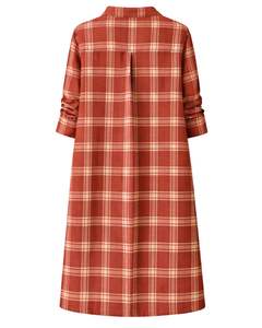 Vestido Camisero a Cuadros Color Óxido para Mujer, Personalizado, Manga Larga, Cierre de Botones, Corte Holgado Informal, Tejido de Algodón, con Bolsillos, para Uso Diario - Product Image 2