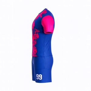 Camiseta de Fútbol Sublimada Azul y Rosa para Hombre, Manga Corta, Cuello Redondo, Ajustada, Absorbe la Humedad, Poliéster, Ropa Deportiva para Todas las Temporadas - Product Image 3