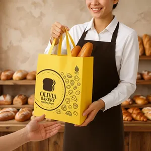 Bolsa de tela no tejida amarilla reutilizable con impresión personalizada y sellado térmico para panadería - Product Image 3