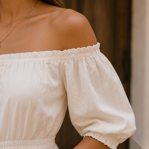Off The Shoulder Maxi <b>Dress</b> With Puff Sleeves Elastic Waist <b>Boho</b> Style Rayon A-Line Loose Fit <b>Summer</b> Casual <b>Dress</b> - Product Image 5