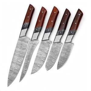 Juego de Cuchillos de Cocina de Acero de Damasco de 5 Piezas Hechos a Mano, con Mango de Madera de Palisandro, para Chef, Uso General y Pelar - Product Image 1